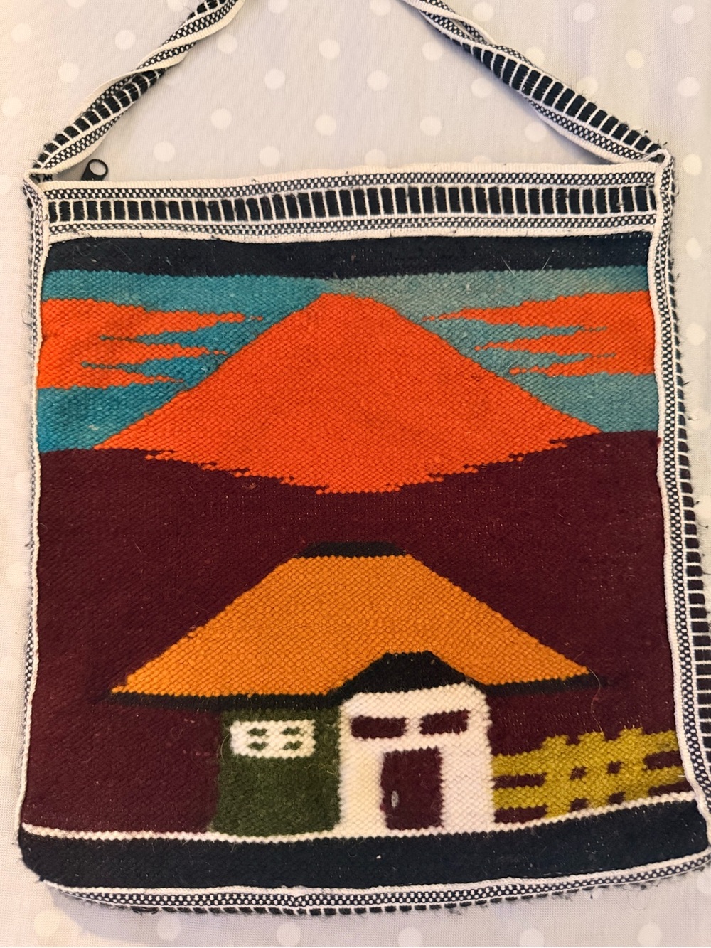 Handwoven Scenic Tapestry Crossbody Bag with Mountain Scene